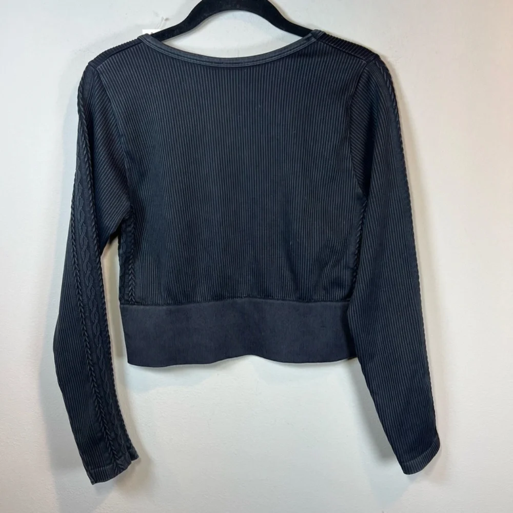 Offline By Aerie Seamless Cable Square Neck Ribbed Top Shirt Black NEW Womens XL - Picture 13 of 15